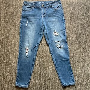 Maurices Blue Skinny Jeans with Distressed Details